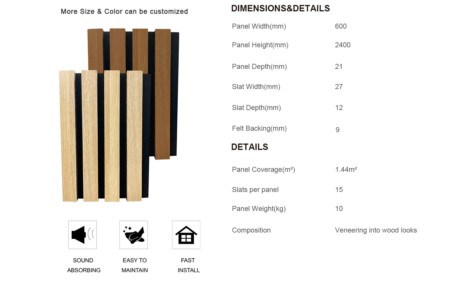 wood look acoustic panels Product Data